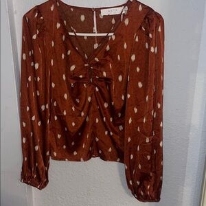 ASTR The Label Women's Long Sleeve Shirt V Neck Size XS Rust